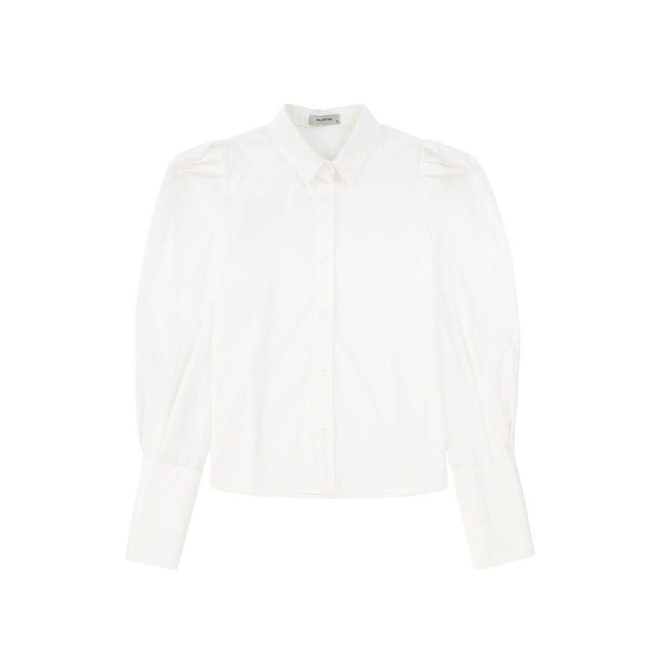 Valentina White Blouson Sleeve Button Down Blouse