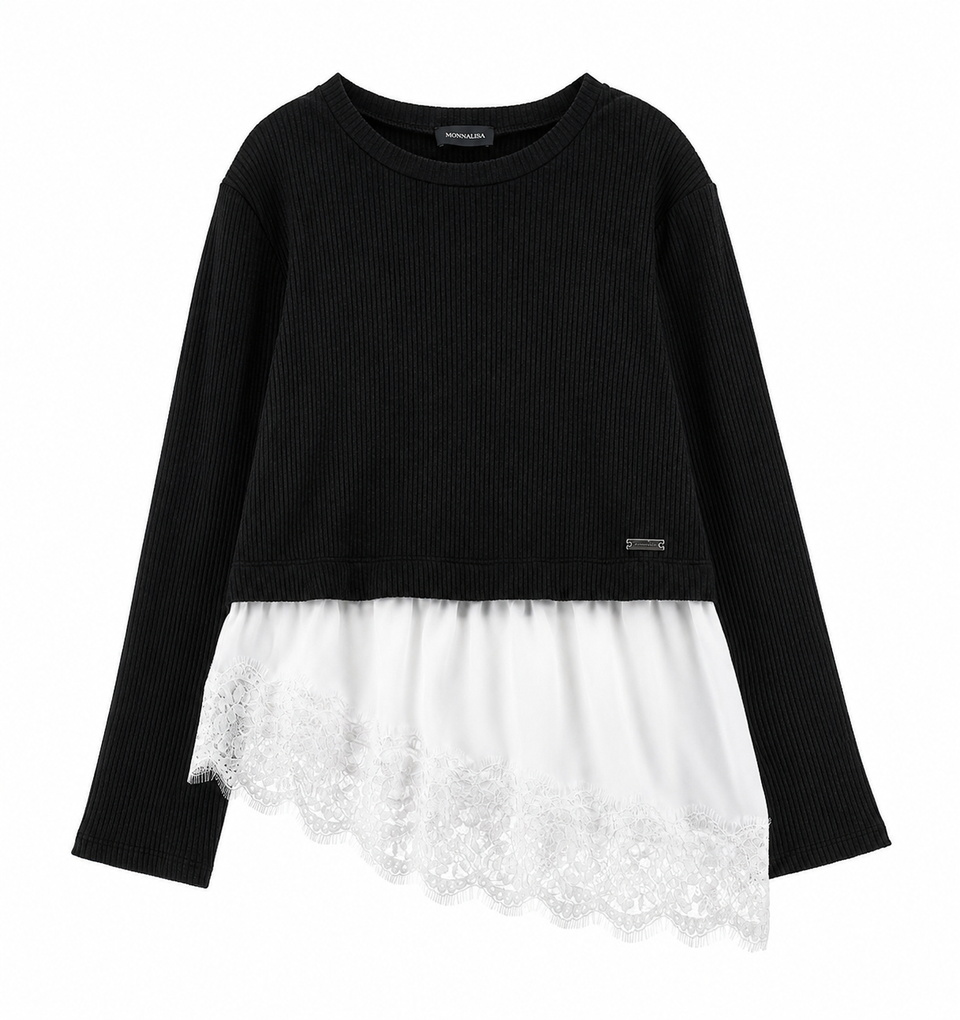 Monnalisa Black w/ White Ruffle Lace Top 8214