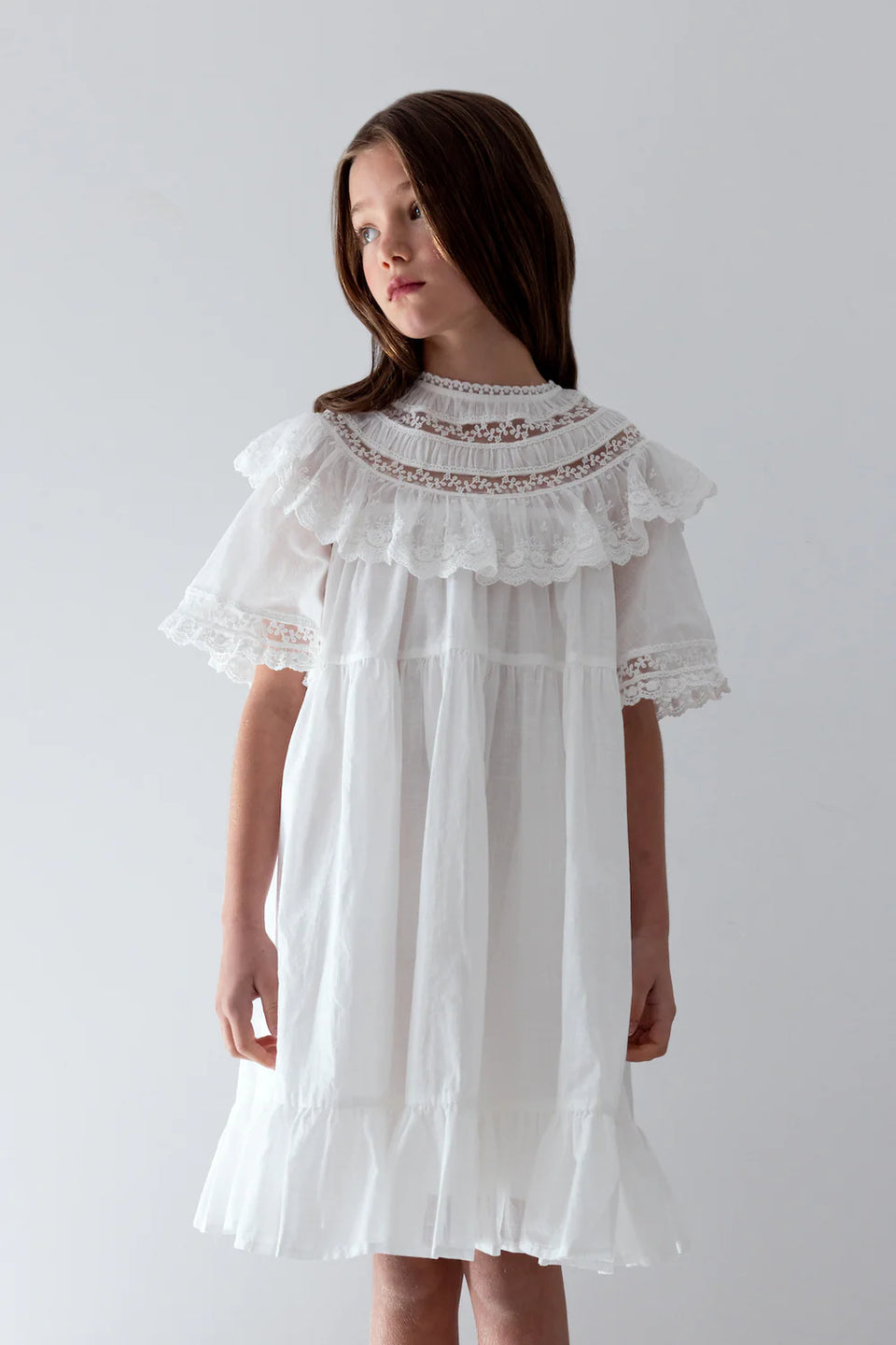 Petite Amalie White Lace Trim Collar Smock Dress Elegant Child NY Petite Amalie White Lace Trim Collar Smock Dress Elegant Child NY