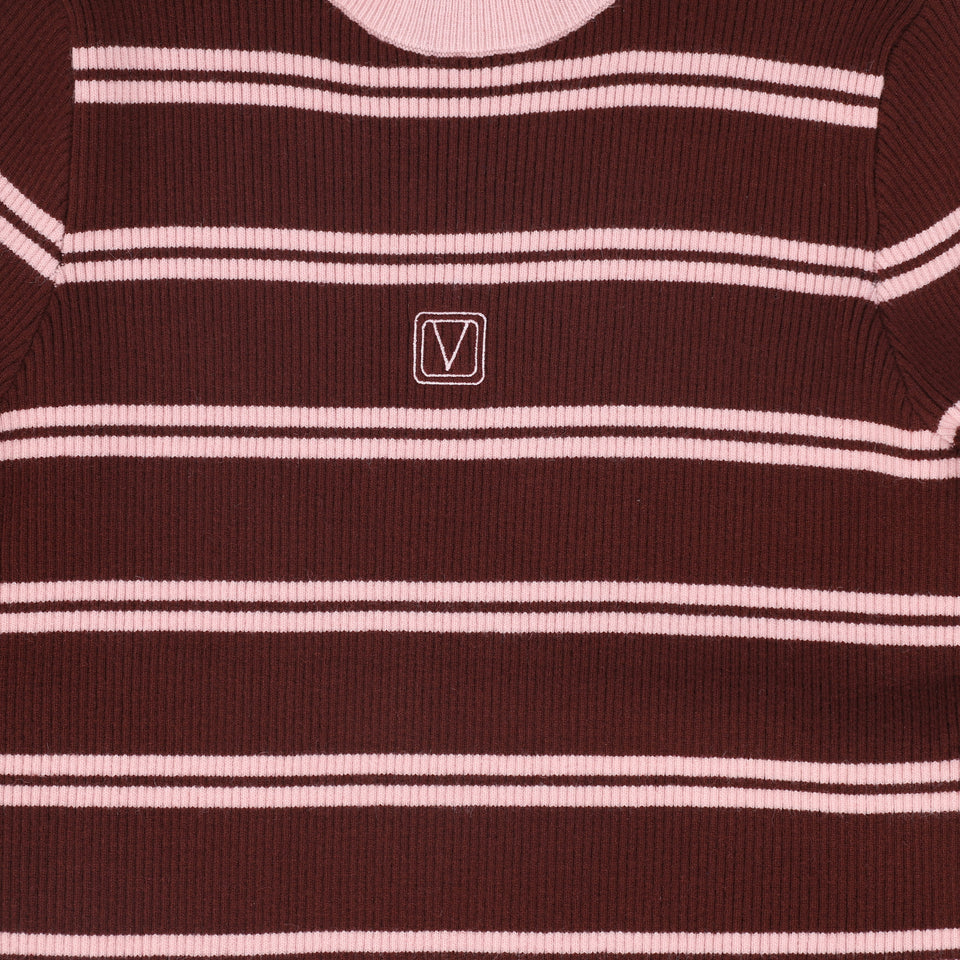Valentina Burgundy Ribbed Knit Stripe Turtleneck