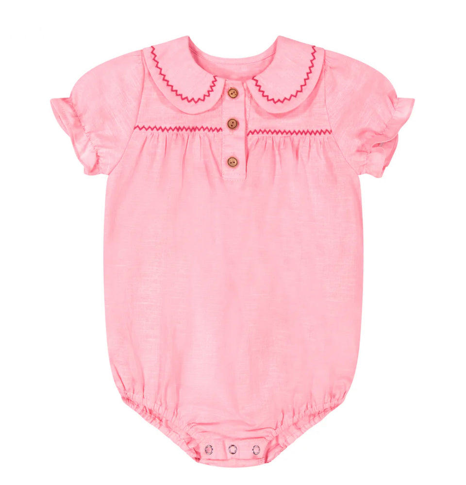 Retrokid Pink Linen Ric Rac Romper
