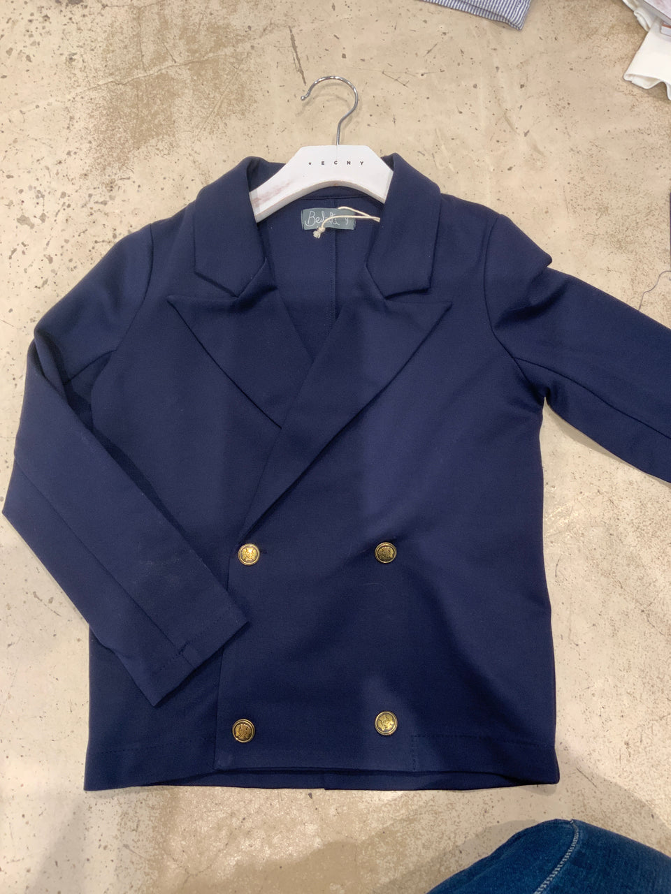 Belati Navy Double Breasted Collared Jersey Jacket