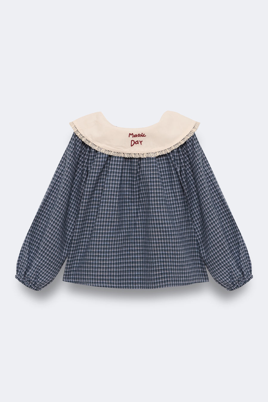 Birinit Indigo Gingham Embroidered Blouse *runs full
