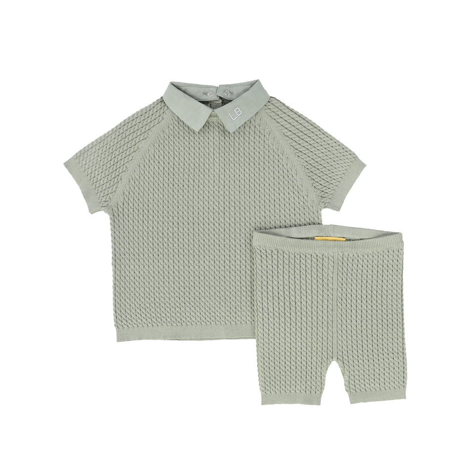 Le Bourdon Sage Cable Knit Short Set