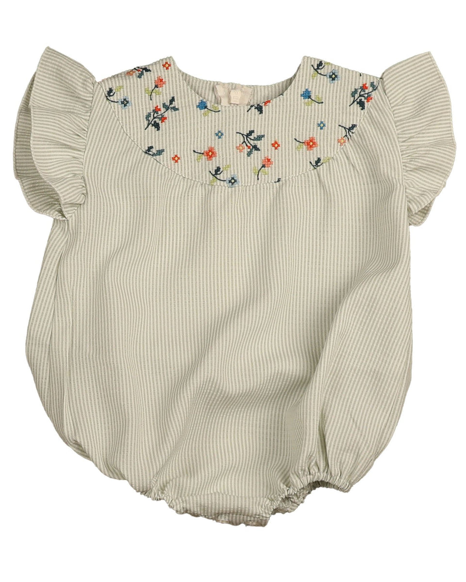 Belati Green Embroidered Round Yoke Romper