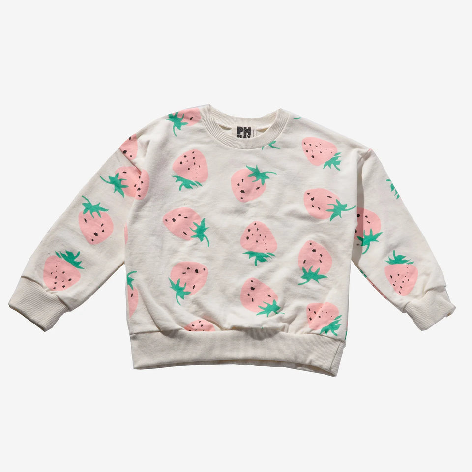 PH Play White Strawberry Print Sweatshirt