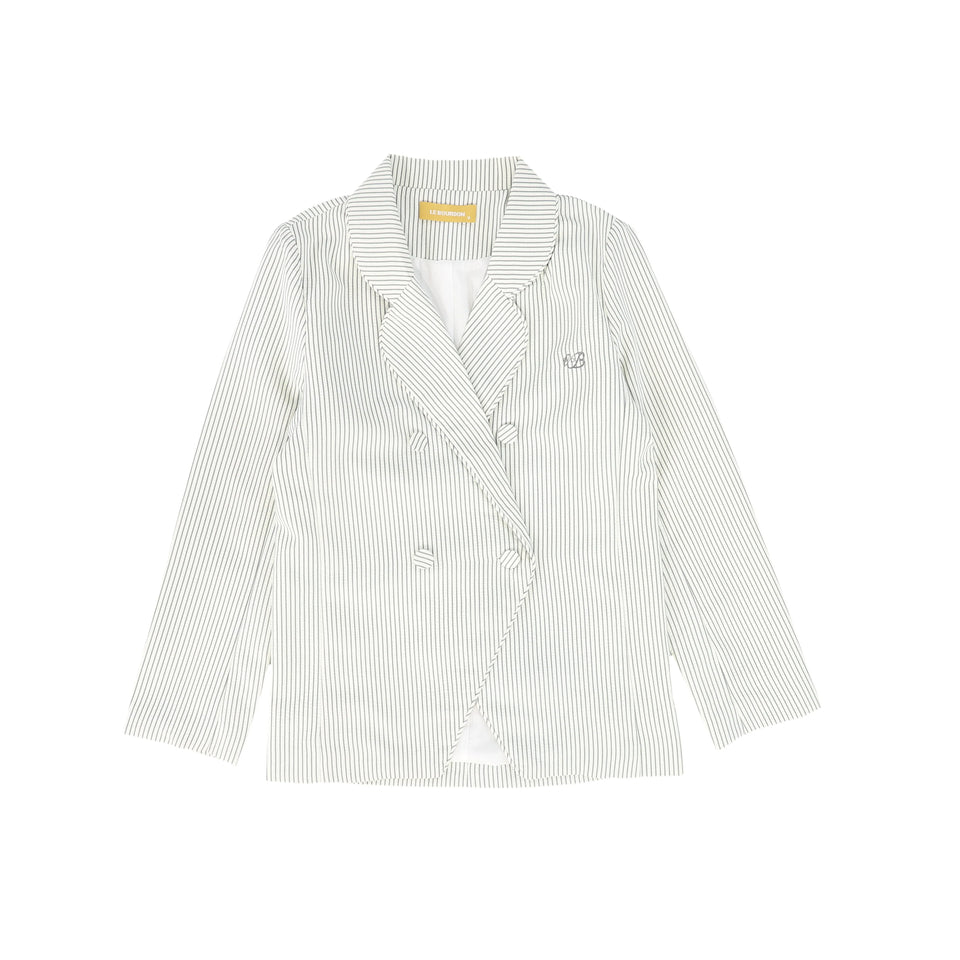 Le Bourdon Dusty Blue Fitted Seersucker Blazer