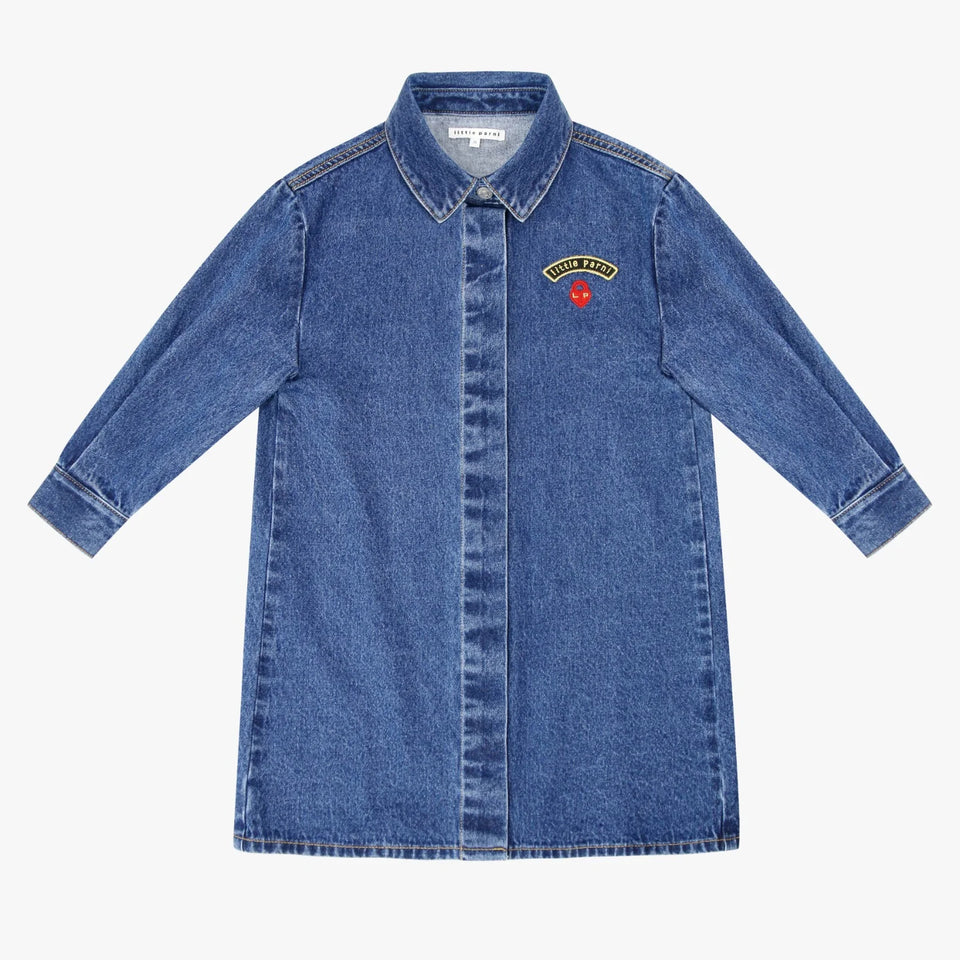 Little Parni Blue Denim Heart Patch Shirt Dress