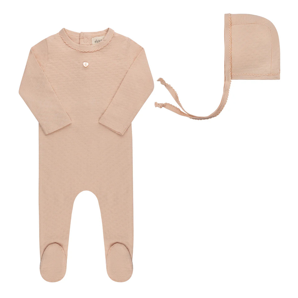 Ely’s & Co. Pink Pointelle Heart Footie + Beanie
