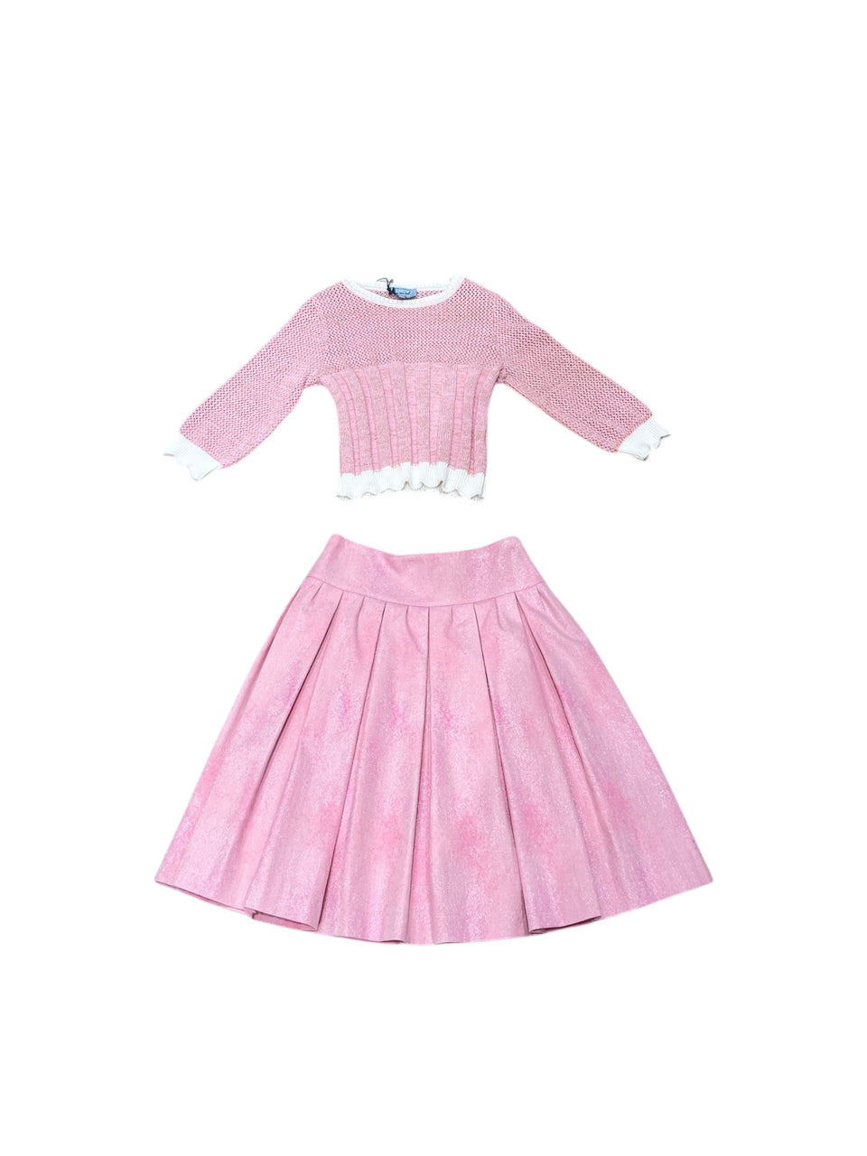 Mimisol Pink Pleated Skirt Set with Knit Top-3/4 Sleeves