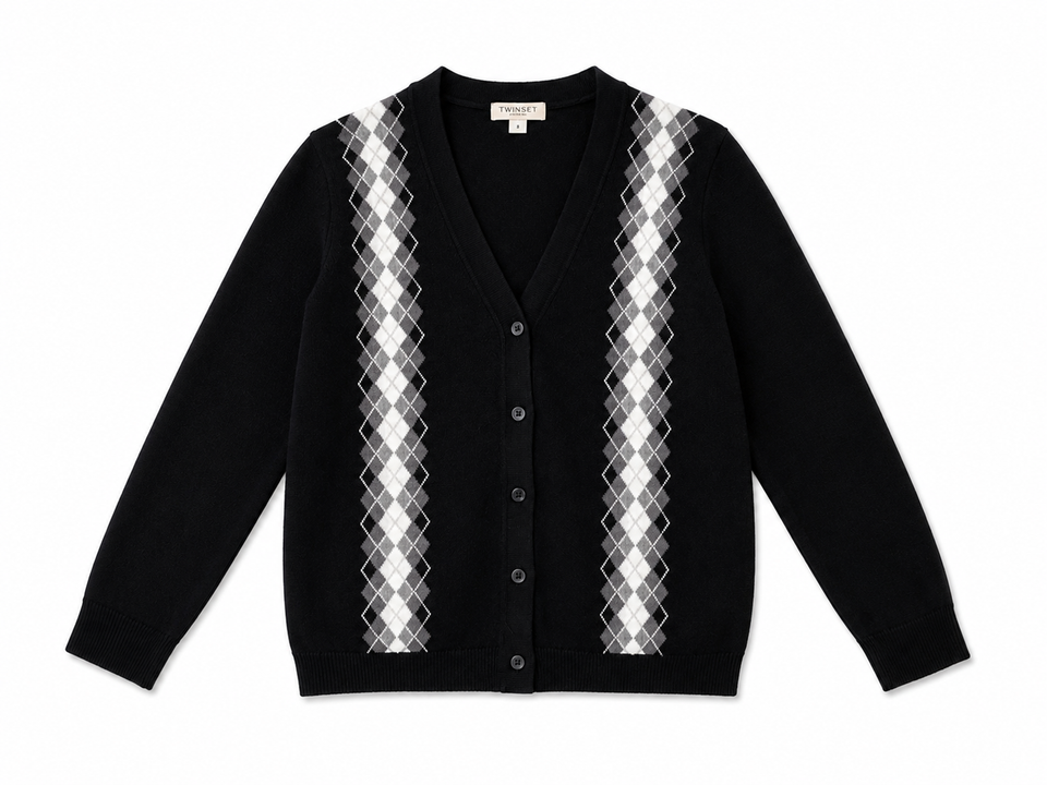 Twinset Black/Snow Rhombus Knit Cardigan