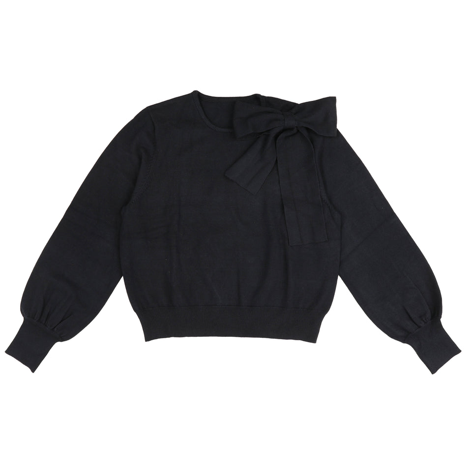 Hev Navy Fine Knit Bow Top