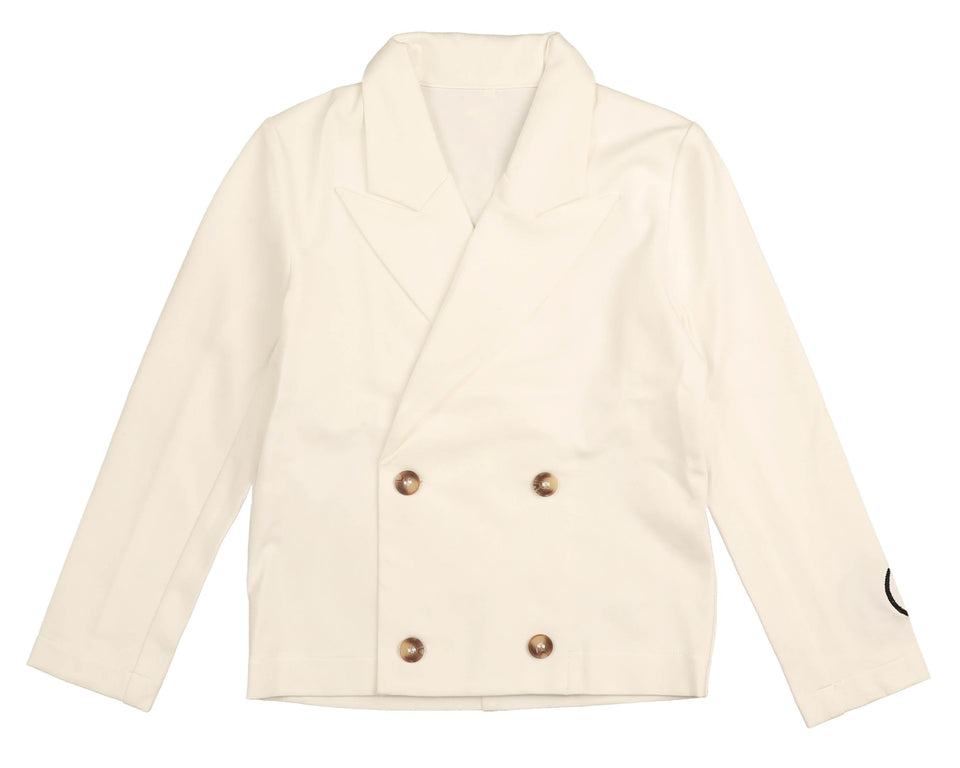 Belati Ivory Double Breasted Collared Jersey Jacket with Embroidery