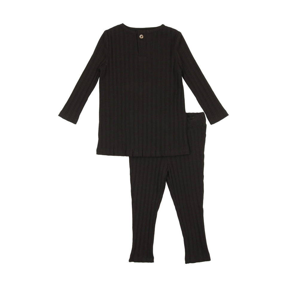 Kin Kin Black Ribbed Set with Button