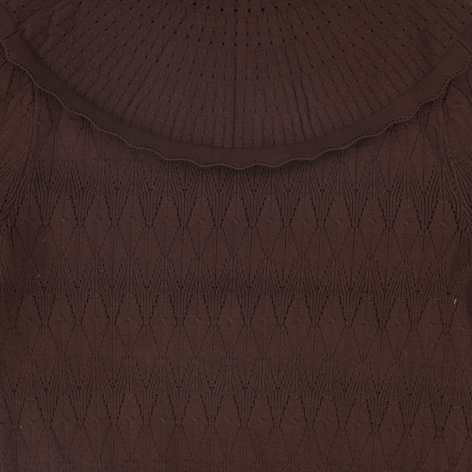 Valentina Brown Pointelle Knit Cape Sweater