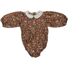 Bebe Organic Brown Floral Romper with Collar