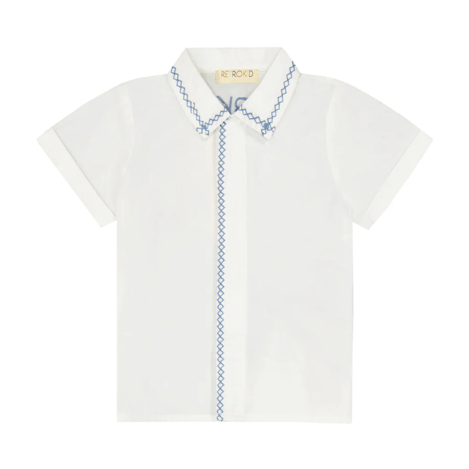 Retrokid White/Blue Collar Shirt with Trim