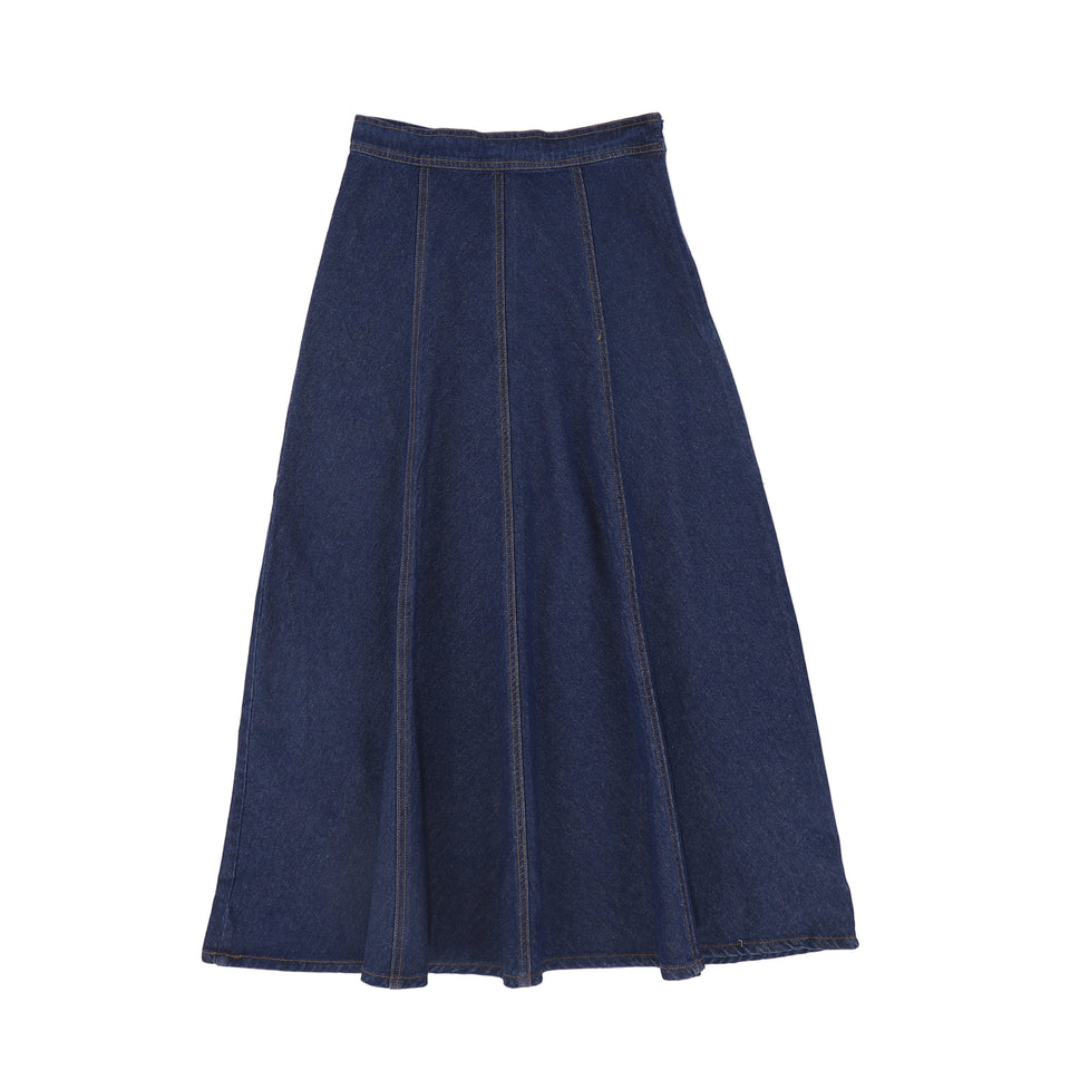 Valentina Blue Denim Contrast Seam Maxi Skirt