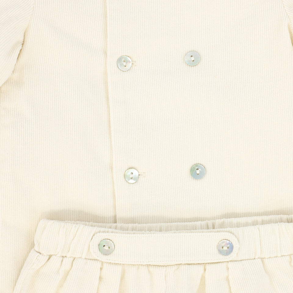 Le Bourdon Cream Corduroy Double Breasted Blouse Set