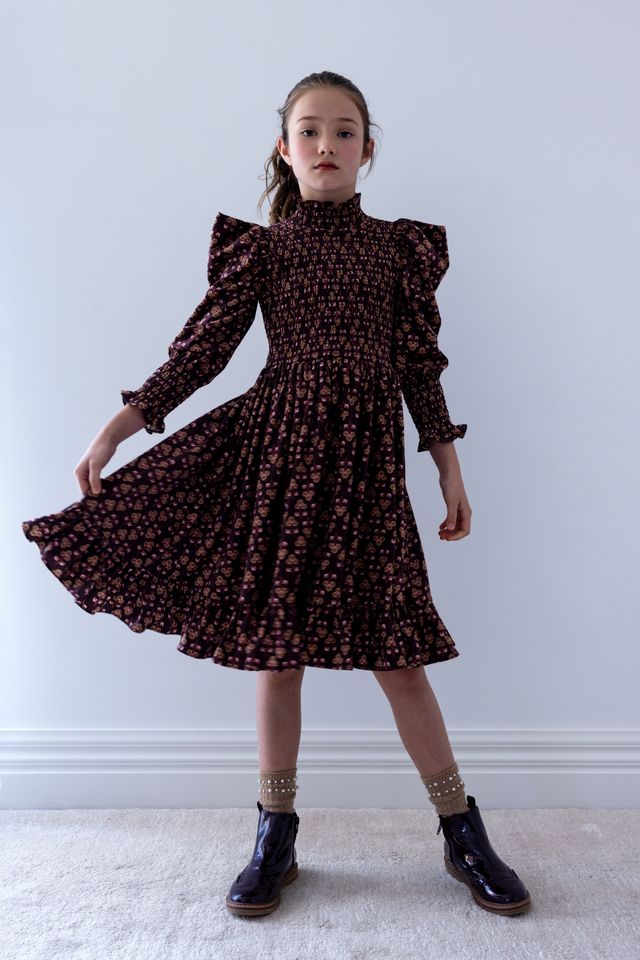 Steph Wallpaper Print Shirred Bodice Cord Dress