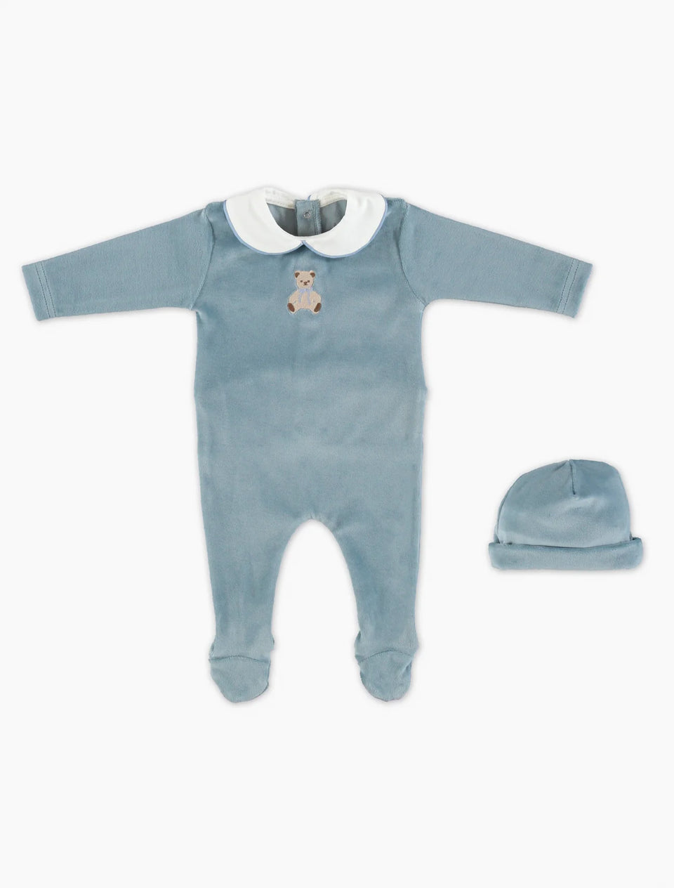 Bebe Organic Eden Collar Teddy Velour Blue Set