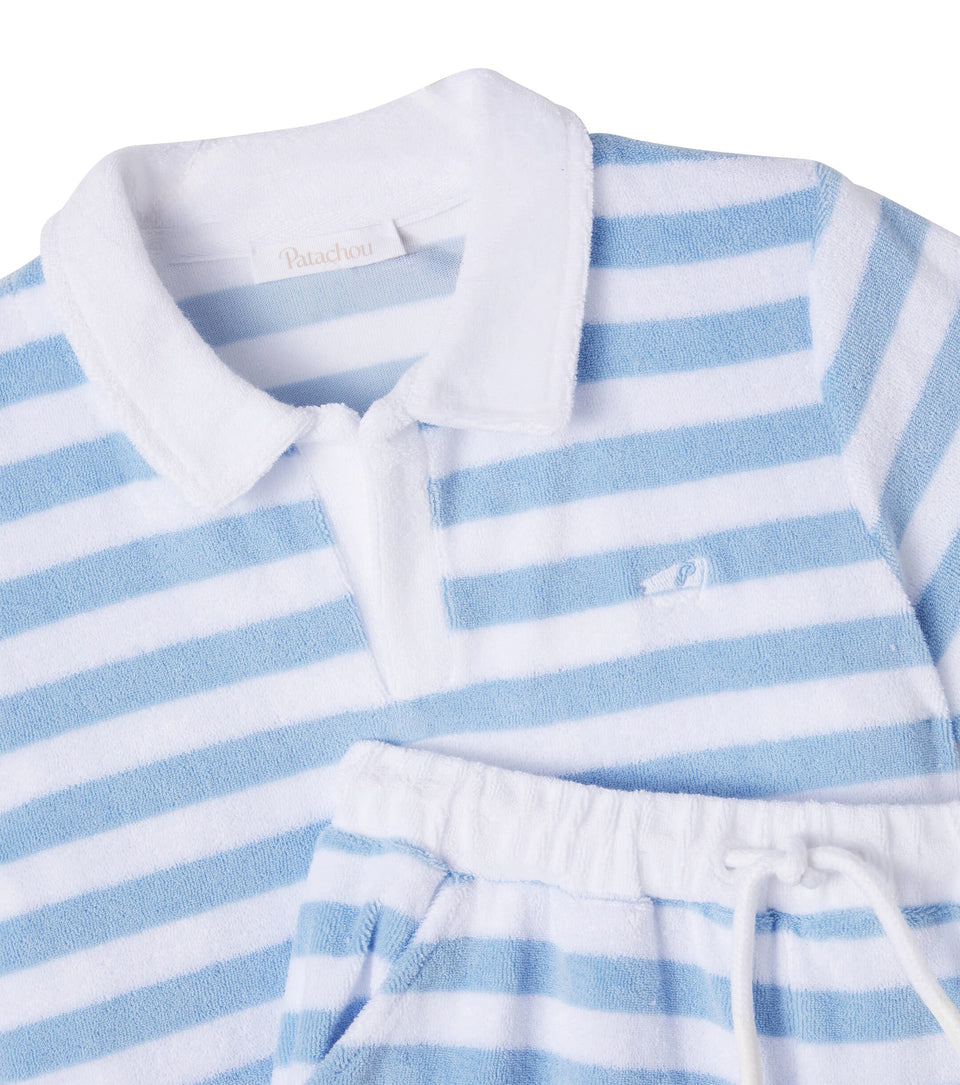 Patachou Blue/White Stripe Polo Shirt & Shorts Set