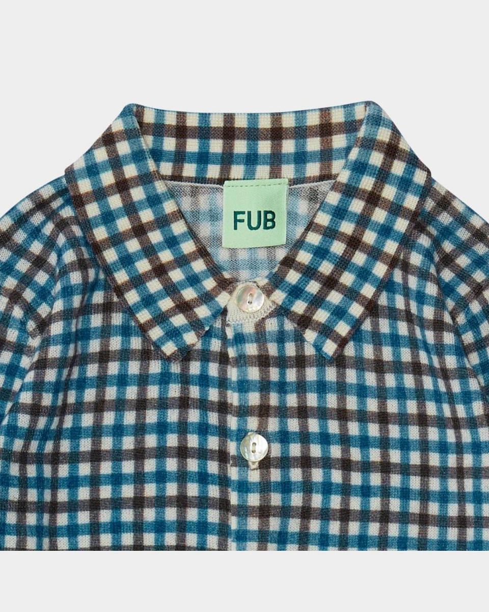 FUB Brown/Blue Checked Button Down Sweater