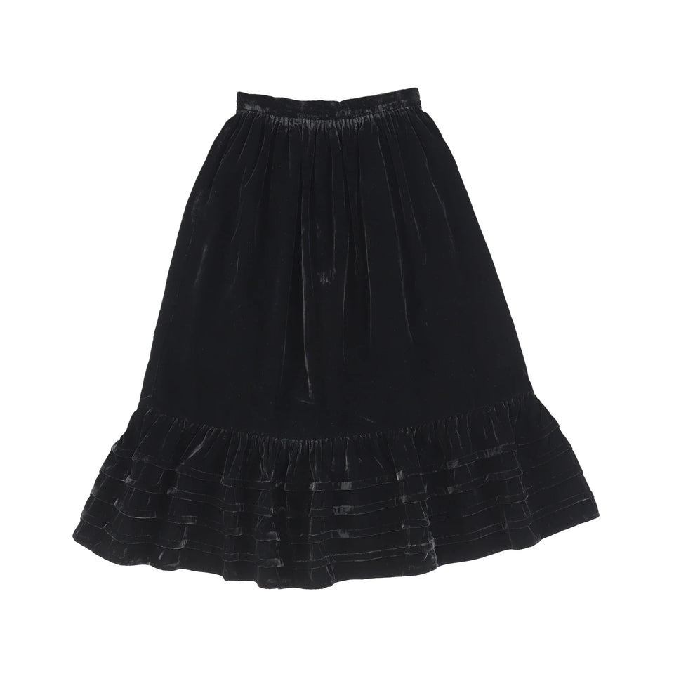 Petite Amalie Black Velvet Pleated Midi Skirt