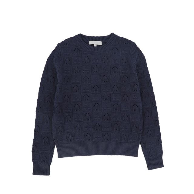 Bace Navy Checked Bubble Knit sweater