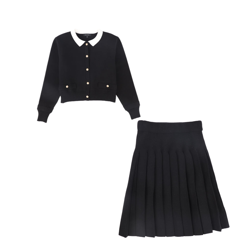 Bamboo Black Knit Button Blazer Set