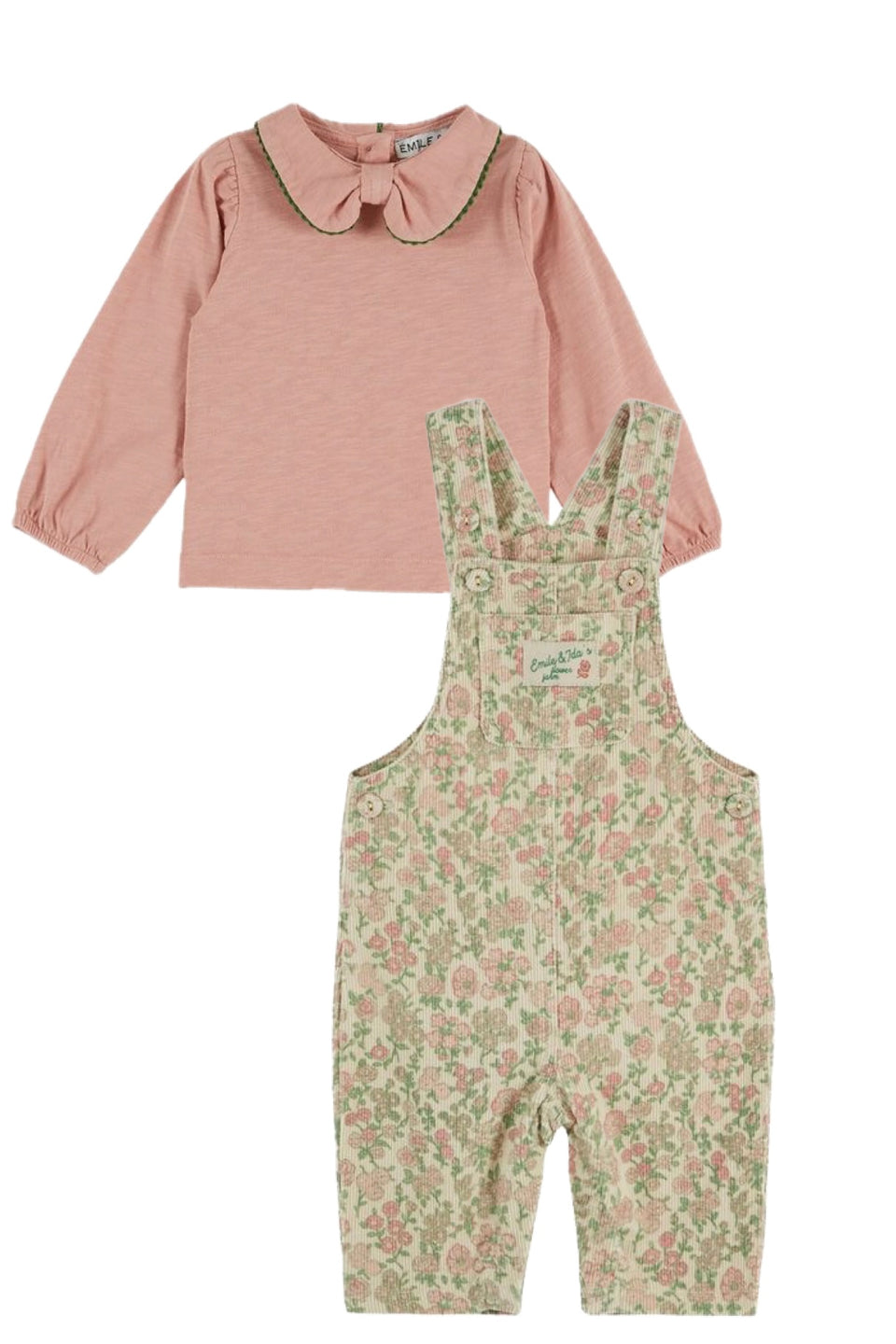 Emile & Ida Pink Rose Floral Print Overall Set