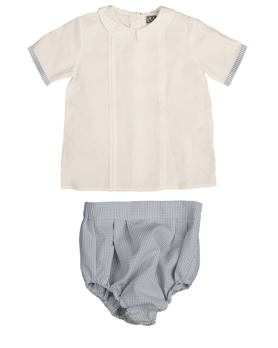 Belati Navy Contrast Trim Shirt with Tucks Bloomer Set