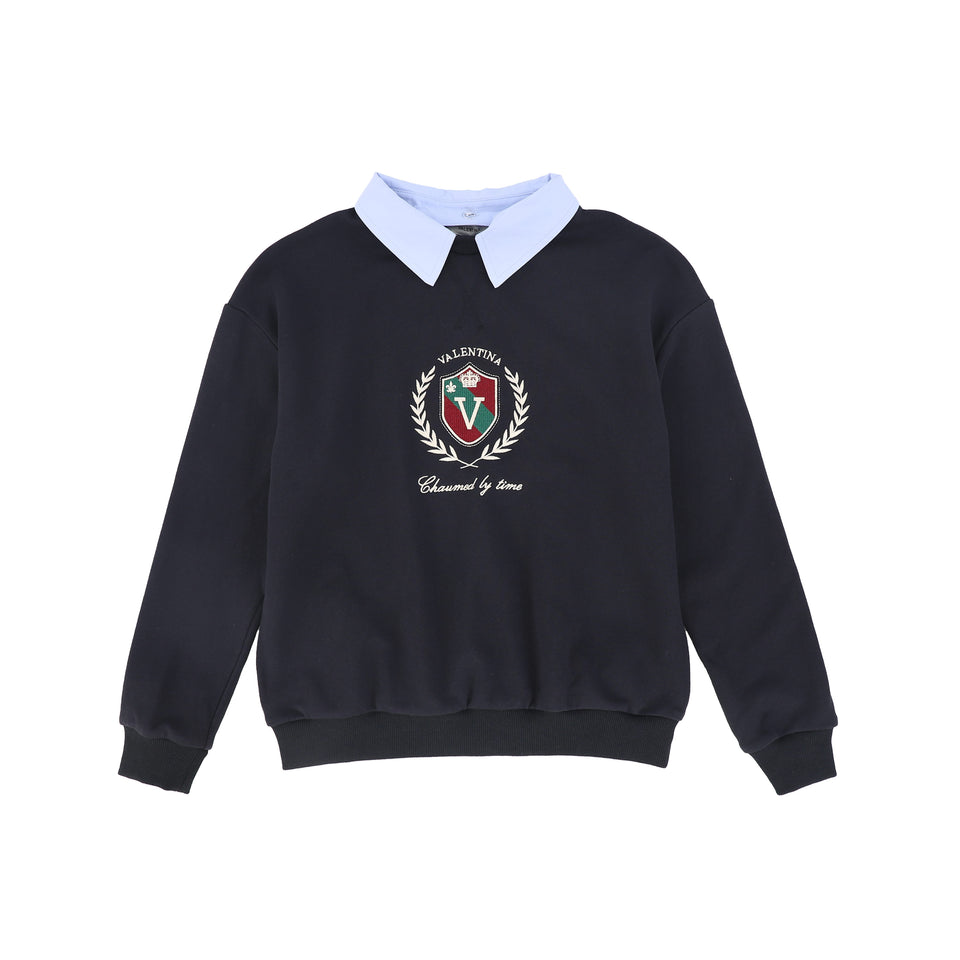 Valentina Navy Logo Embroidered Sweatshirt