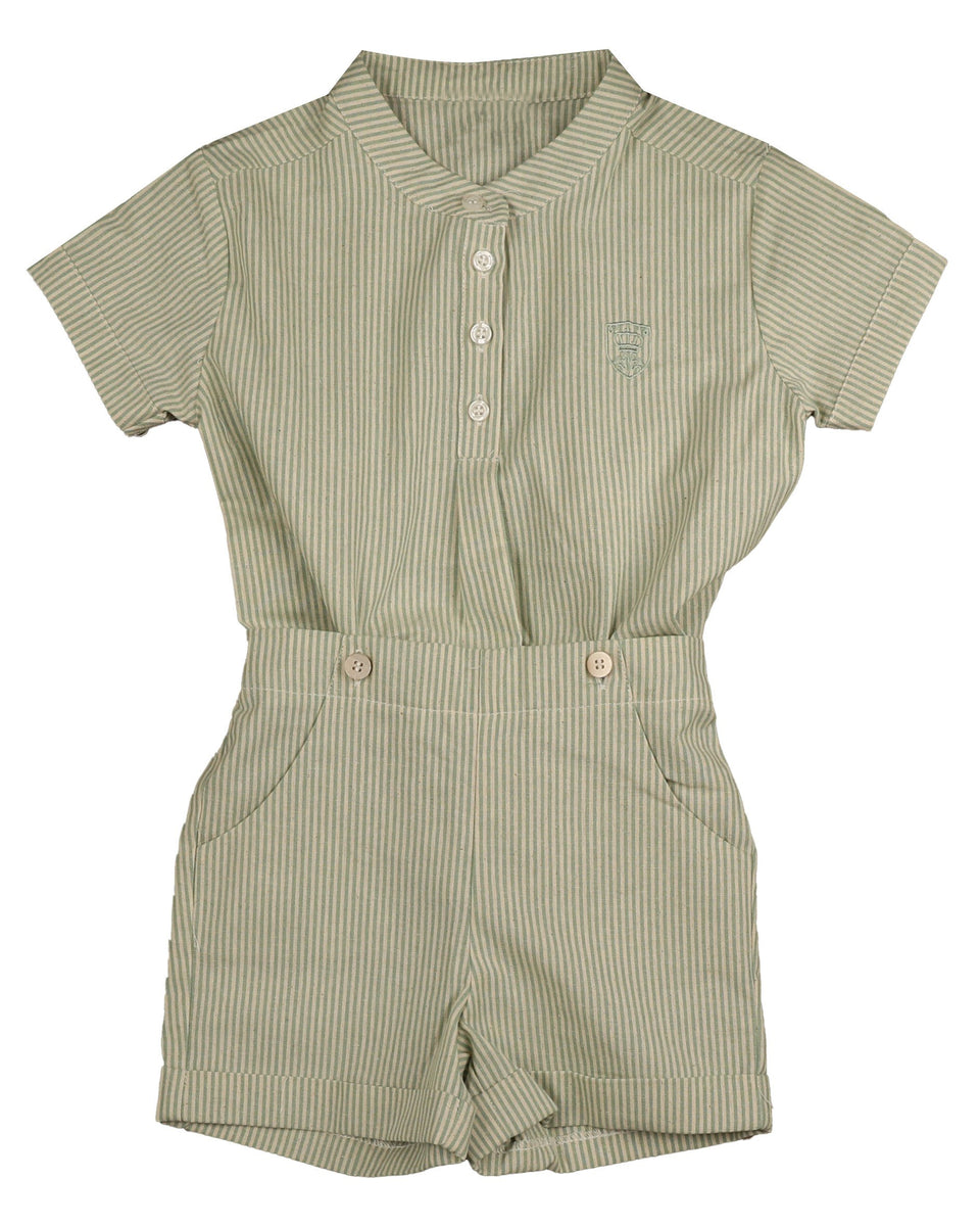 Belati Green Mandarin Collar Shorts Set