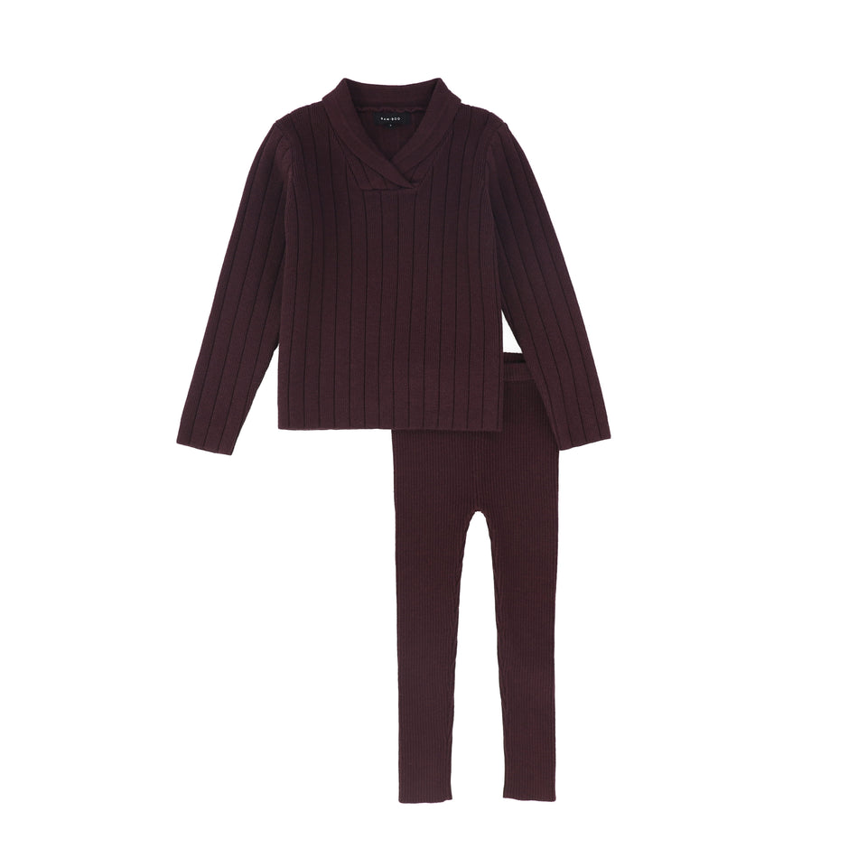 Bamboo Burgundy Wide Ribbed Knit Sweater Set