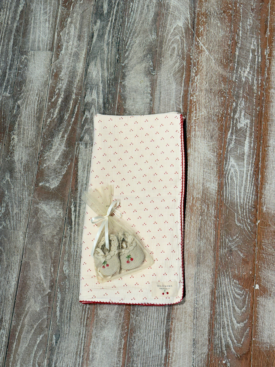 Wild Wawa Cherry Crochet Trim Swaddle with Ballerina Shoe Set