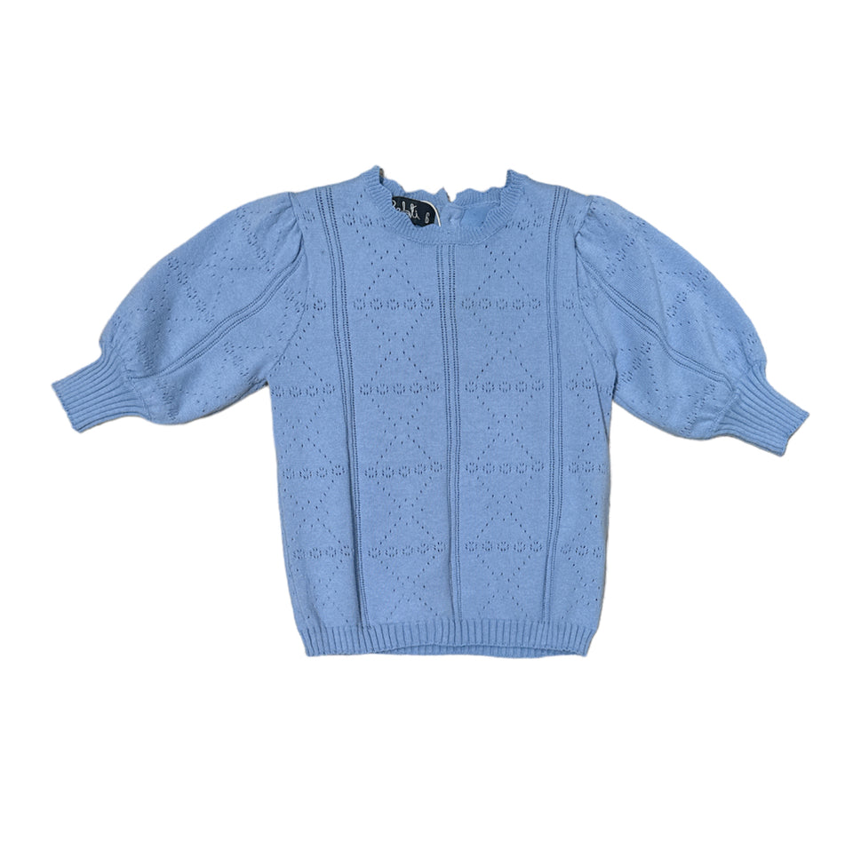 Belati Light Blue Knit Pointelle 3/4 Sleeve Sweater Top