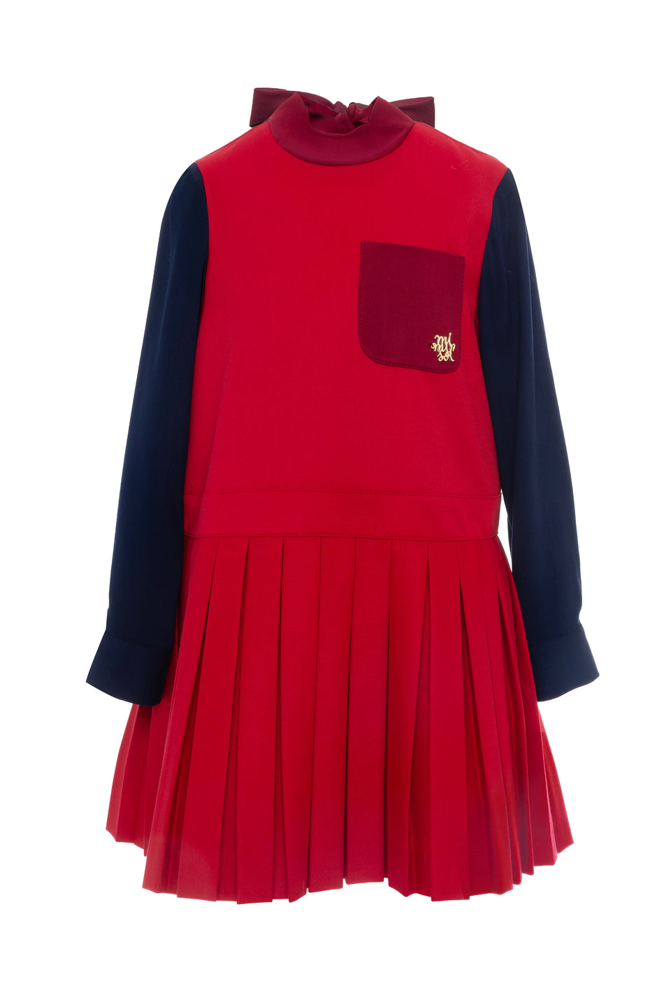 Mimisol Red & Blue Pleated Twill Dress