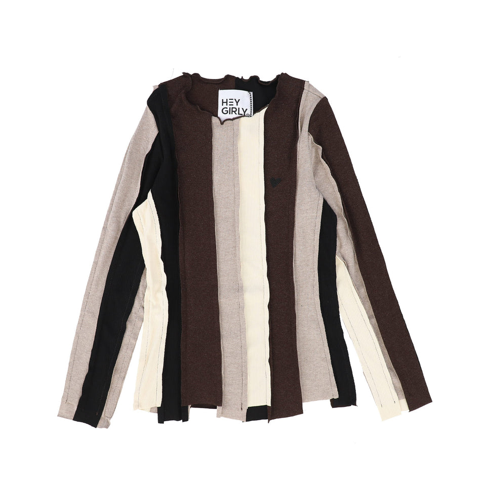 Hey Girl Brown/Cream/Black Striped Ribbed Tee