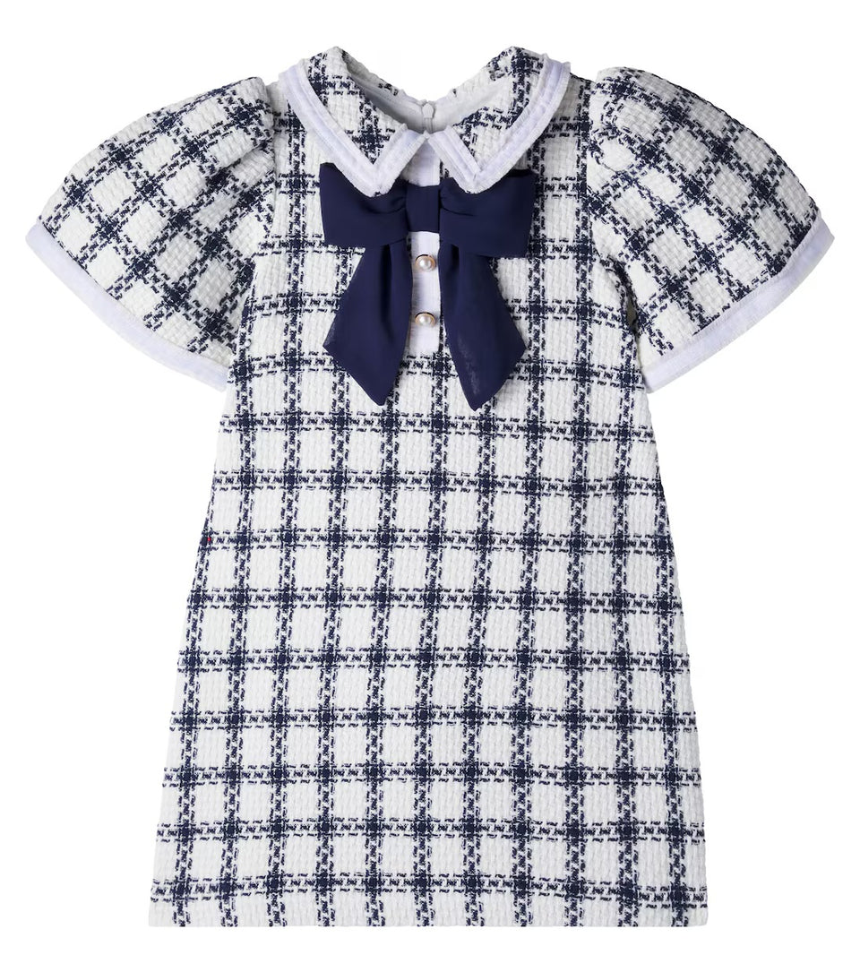 Patachou N0020 Navy/White Checked Tweed Dress *check length before ordering.