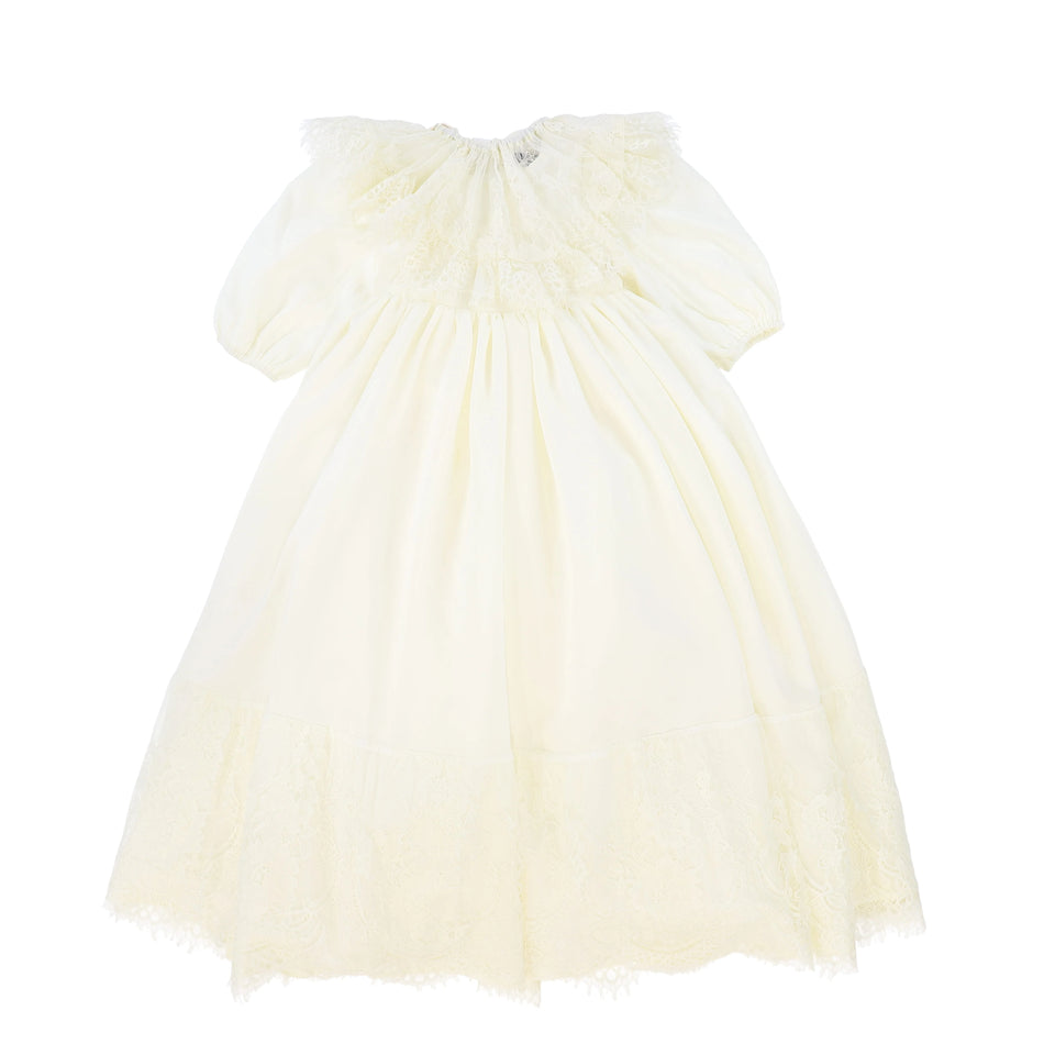 Francesca Guiliano Lace Trim Puff Sleeve Cream Gown