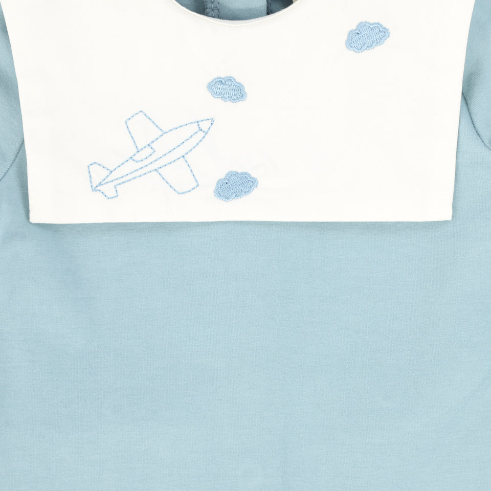 Bebe Jolee Light Blue Embroidered Bib Collar Footie