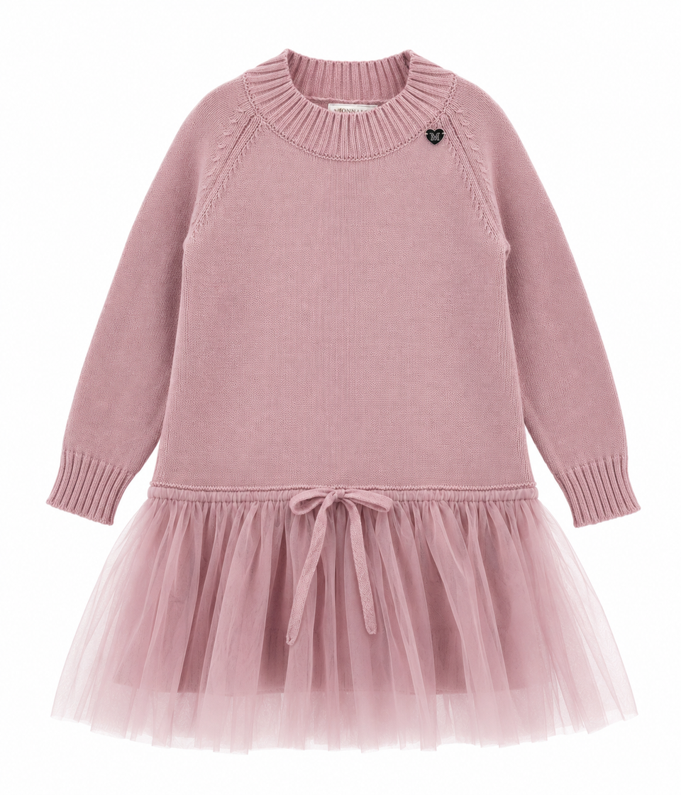 Monnalisa Blush Rose Basic Soft Wool Dress 8060