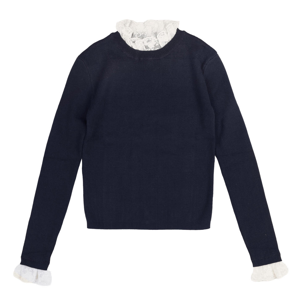 Hev Navy Lace Neck Knit Sweater