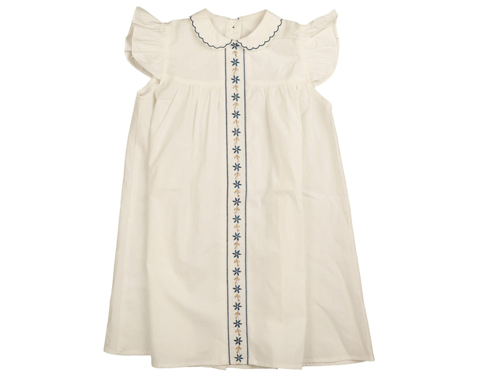 Noma Blue Collared Dress with Special Stitch Trims and Embroidery