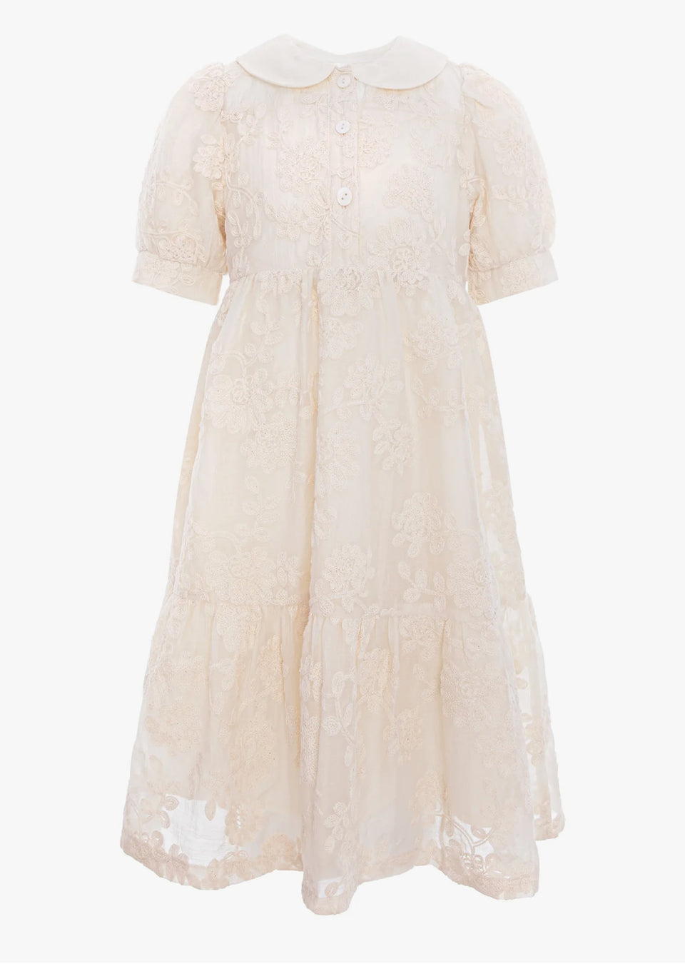 Pernille Ivory Silky Big Flowers Dress- 3/4 Sleeves