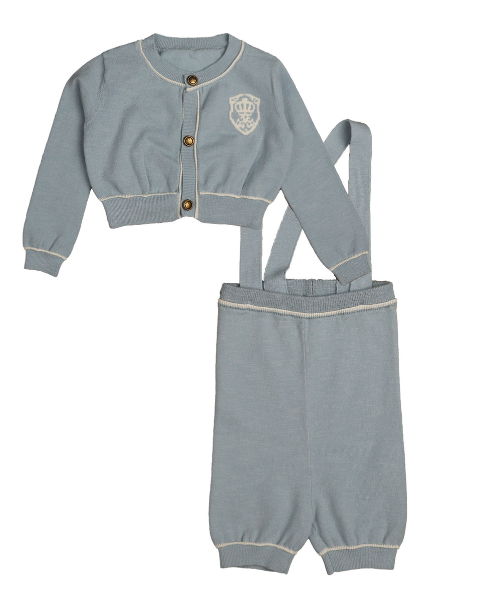Belati Powder Blue Cardigan w/ Emblem Short Baby Set