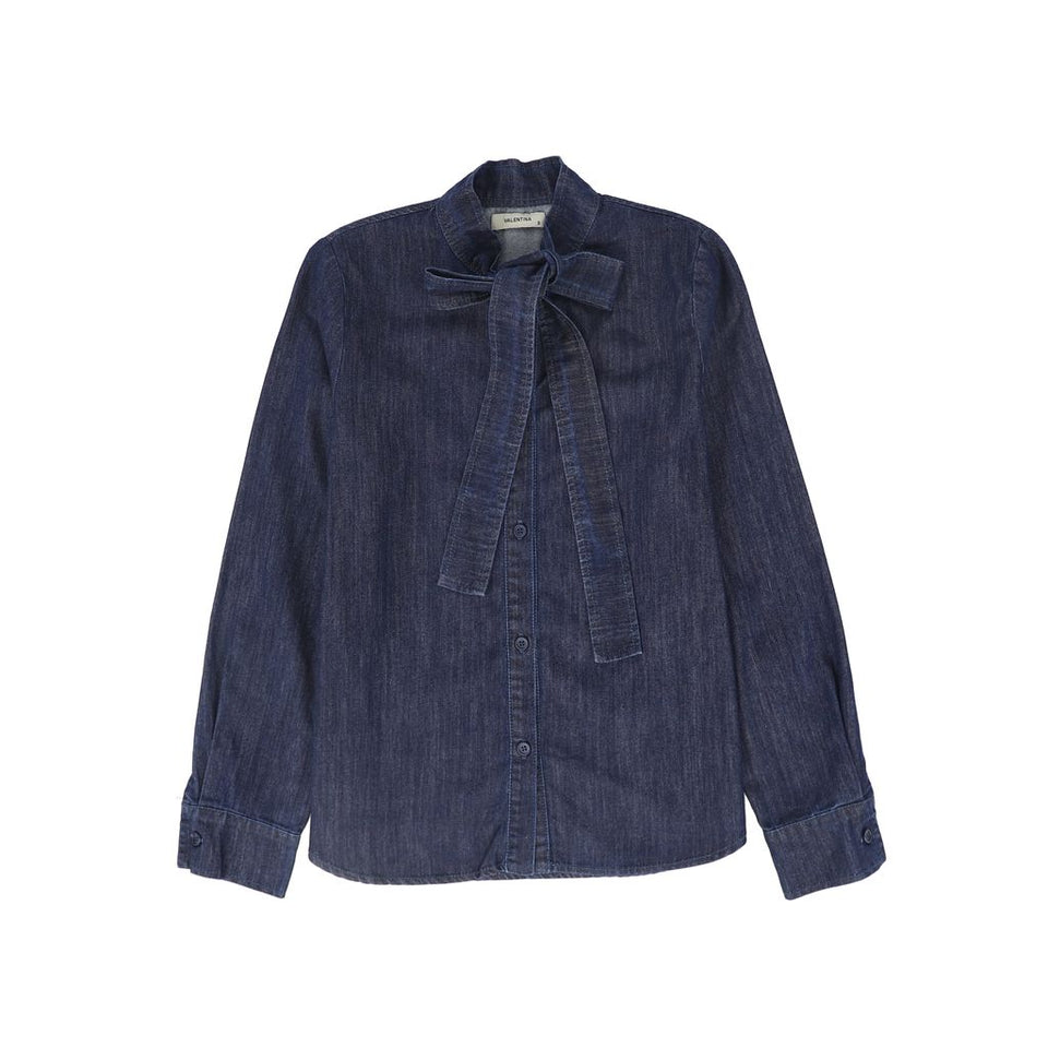 Valentina Denim Chambray Tie Neck Blouse