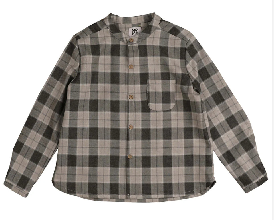 Noma Grey Round Neck Plaid Shirt