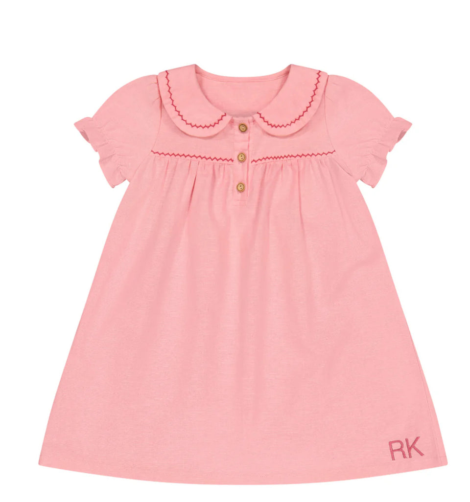Retrokid Pink Linen Ric Rac Dress